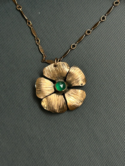 Copper Flower Necklace-green Onyx