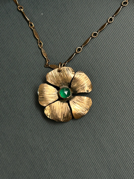 Copper Flower Necklace-green Onyx
