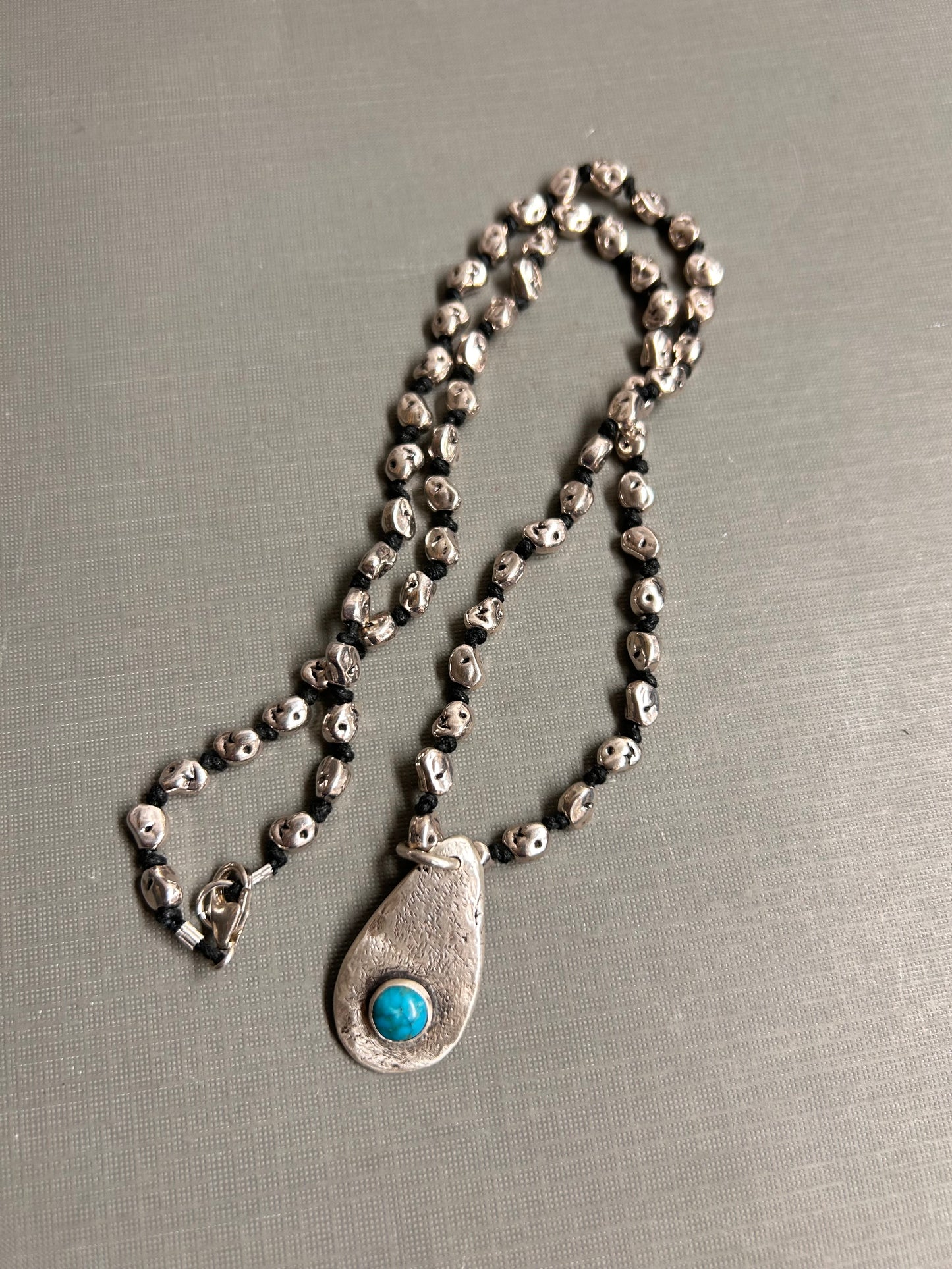 Turquoise in recycled silver necklace