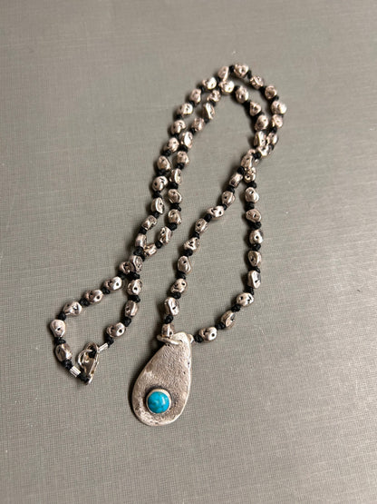 Turquoise in recycled silver necklace