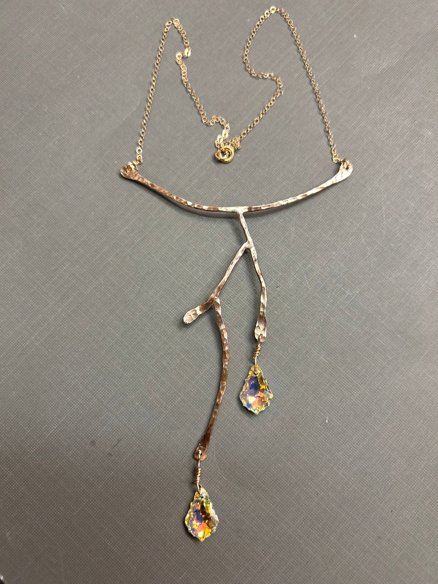 Gold Branches and crystal drops necklace