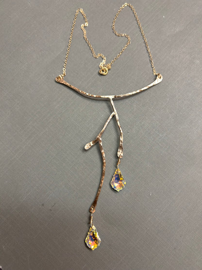 Gold Branches and crystal drops necklace