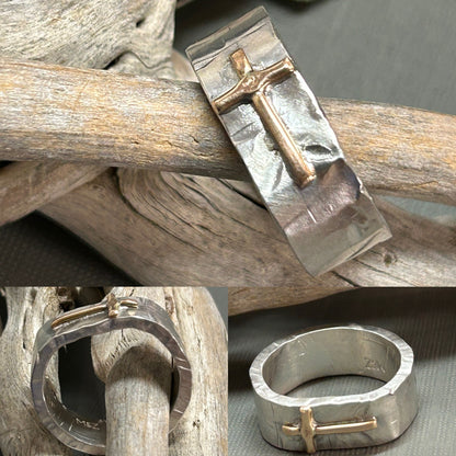 Cross ring- bi-metal gold and silver
