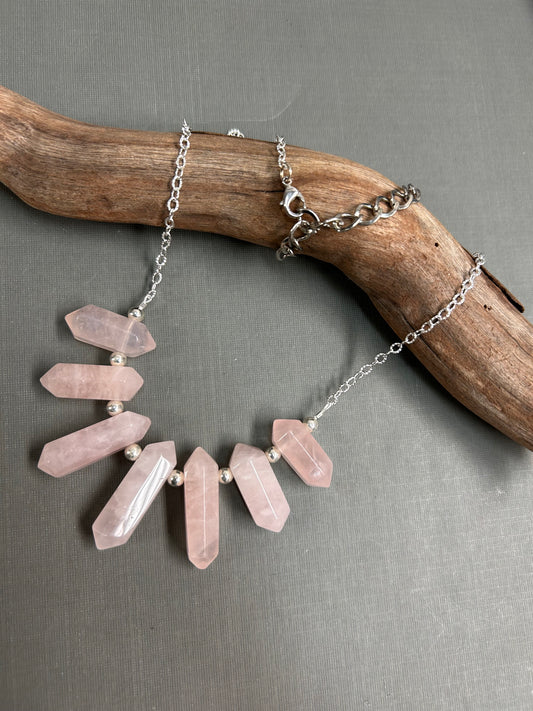Love necklace Rose Quartz spears