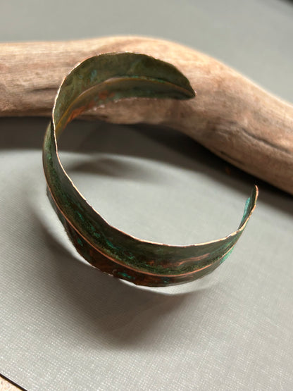 Copper leaf cuff Turquoise patina