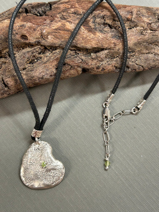 Heart and peridot necklace recycled silver