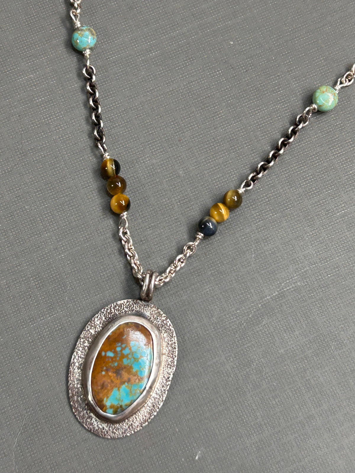 Turquoise and Tiger eye silver necklace