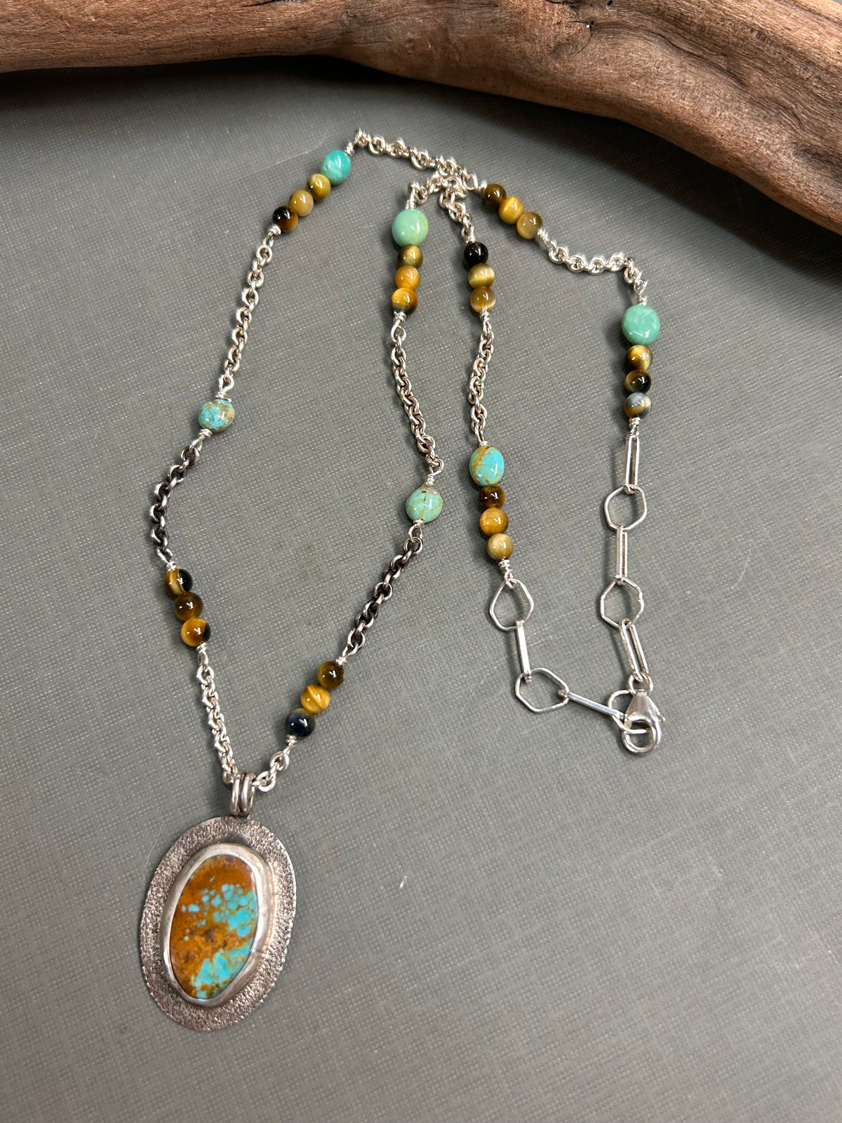 Turquoise and Tiger eye silver necklace