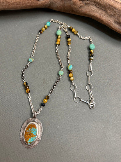 Turquoise and Tiger eye silver necklace