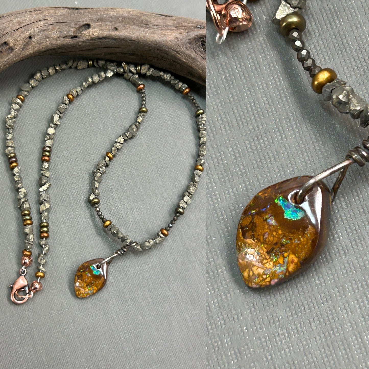 Boulder Opal pyrite necklace