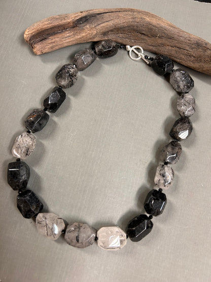 Rutilated Quartz black and white necklace