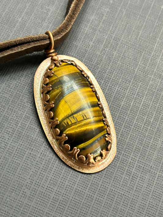 Tiger’s Eye on leather
