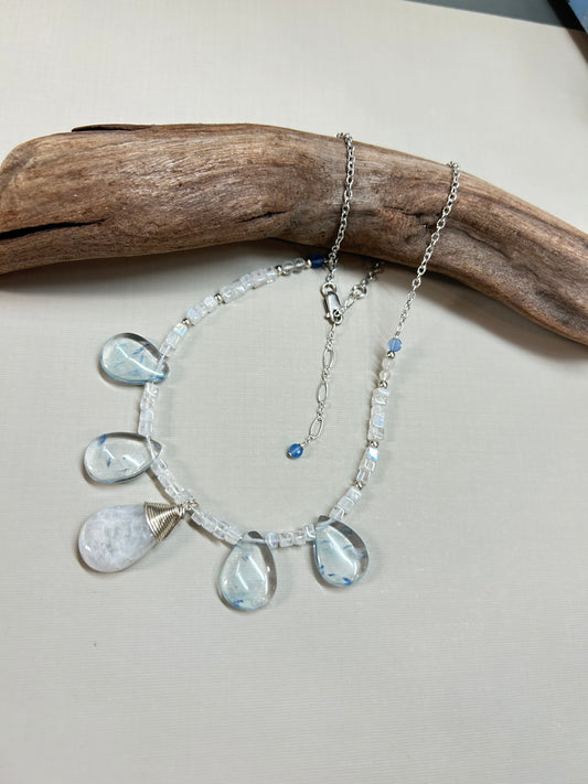 Rainbow moonstone necklace - Blues