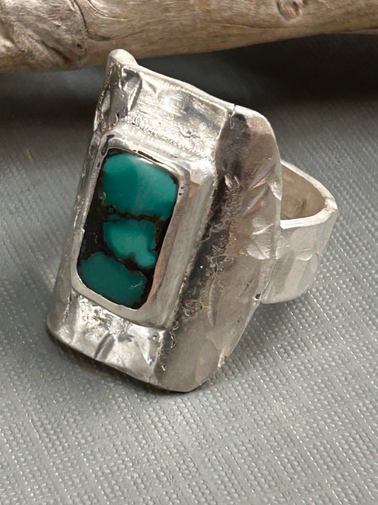 Turquoise silver recycled ring