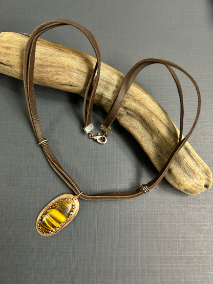 Tiger’s Eye on leather