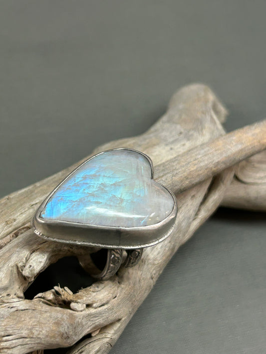 Rainbow moonstone heart ring-statement ring