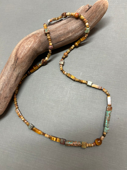 Tigers eye and Turquoise unisex necklace