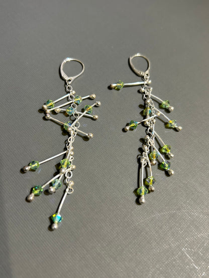 Kinetic Earrings Silver and green crystals