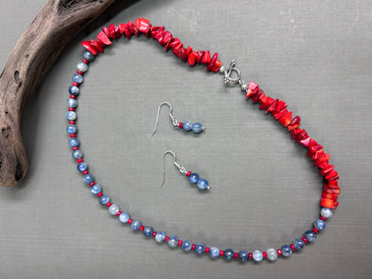 Blue kyanite and Coral necklace