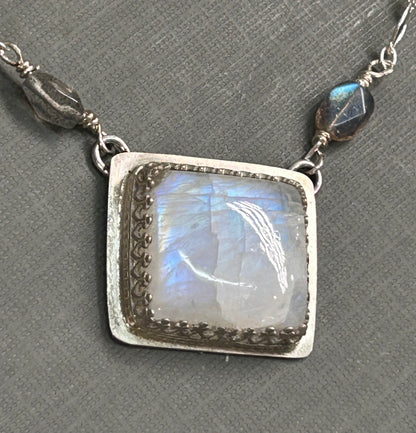 Rainbow Moonstone square pendant