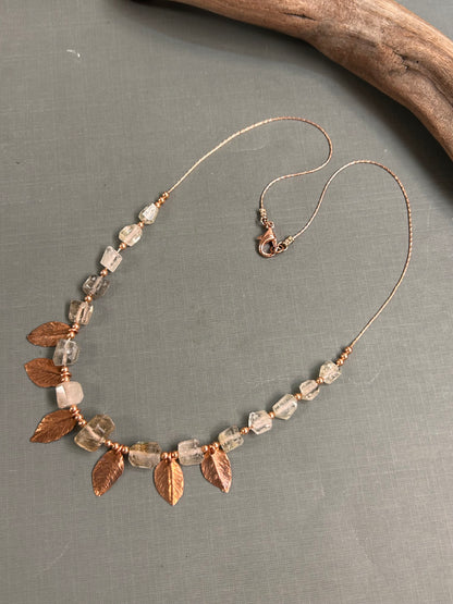 Topaz and copper leaves necklace