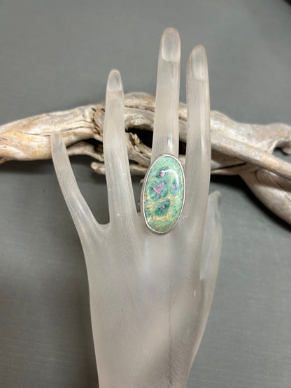 Ruby in zoisite ring- greens and pinks