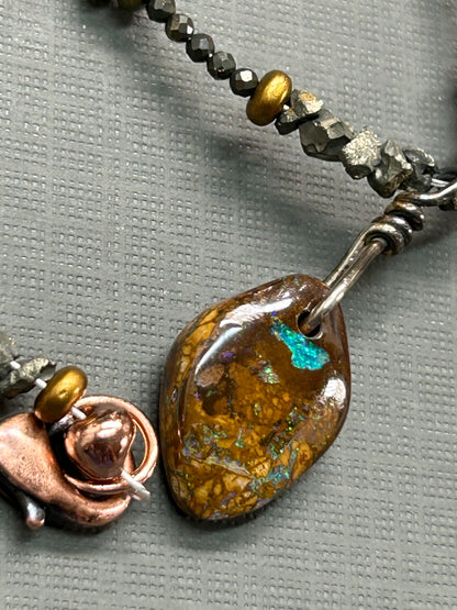 Boulder Opal pyrite necklace
