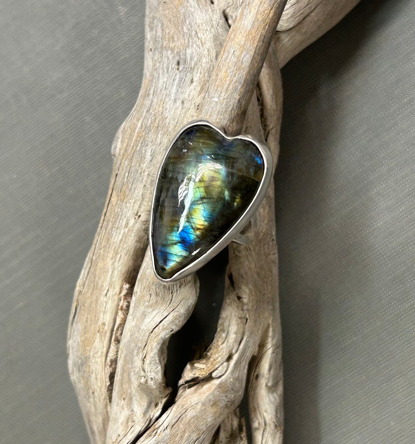 Labradorite Heart Ring double band