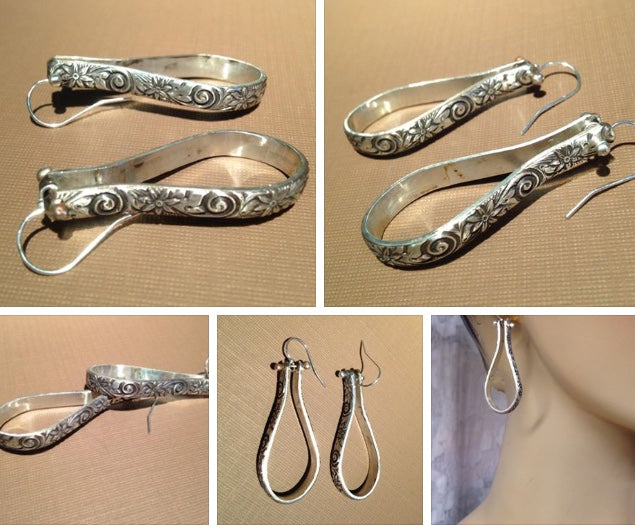 Silver hoops earrings-flower and infinity