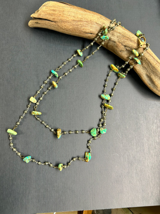 Green Turquoise and Pyrite necklace