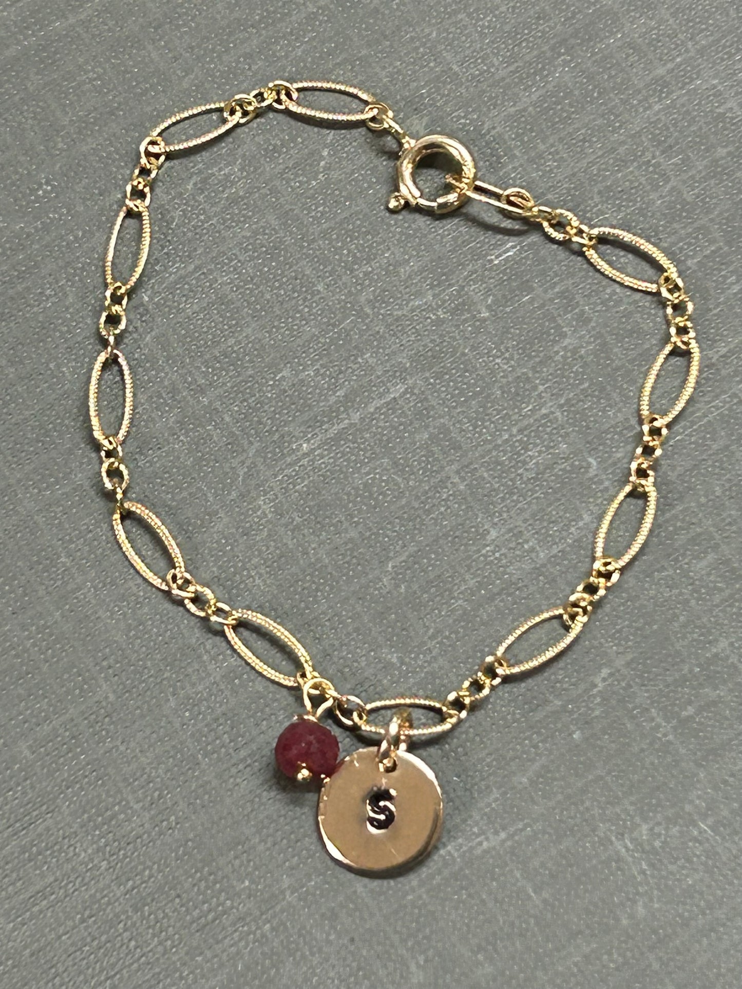 Initial bracelet -14k goldfill and Birthstone