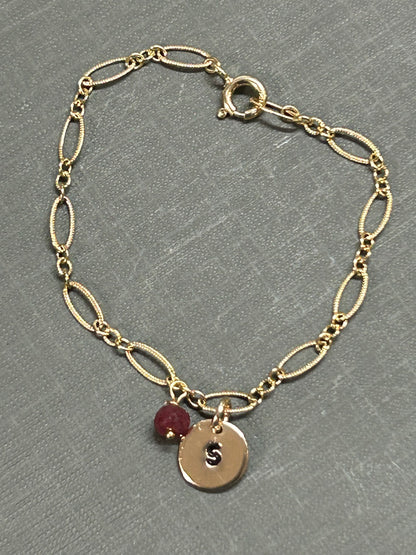 Initial bracelet -14k goldfill and Birthstone