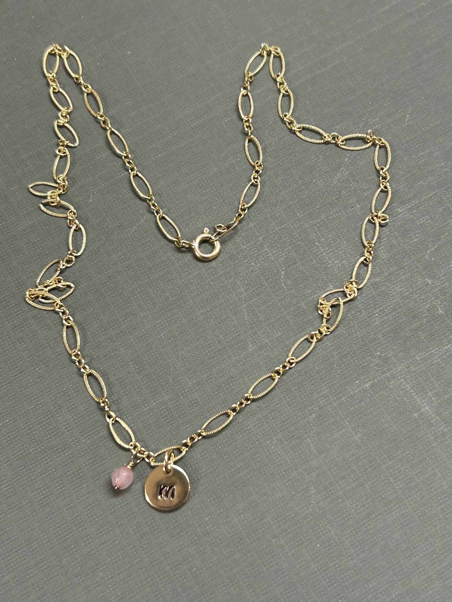 Initial necklace 14k gf+ Birthstone.