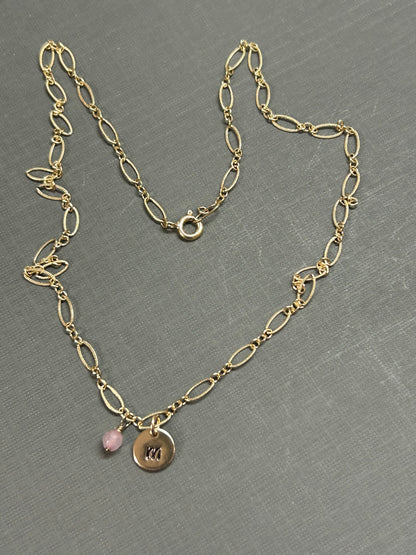 Initial necklace 14k gf+ Birthstone.