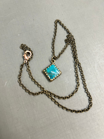 Square Turquoise necklace antique setting