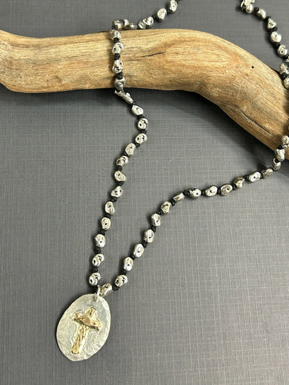 Silver and gold cross necklace