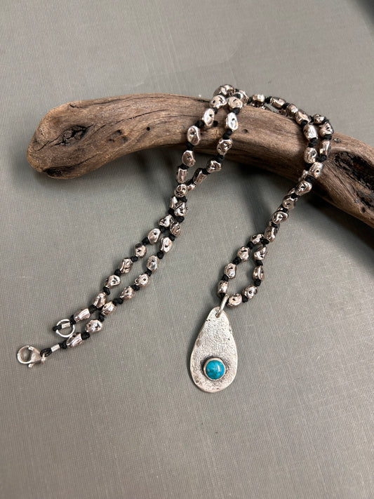 Turquoise in recycled silver necklace