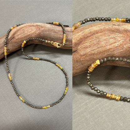 Opal and pyrite dainty necklace
