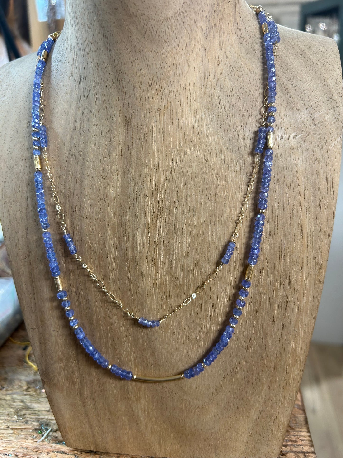 Tanzanite and Gold double strand necklace