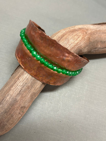 Copper leaf cuff/ bracelet green