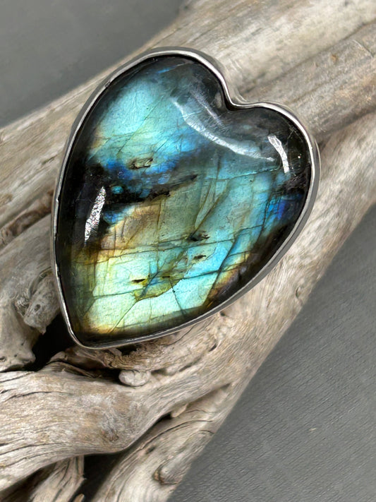 Labradorite Heart Silver Ring