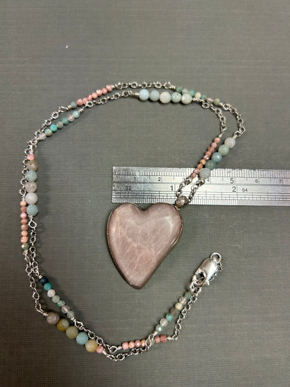 Serenity-Heart necklace- Peach moonstone