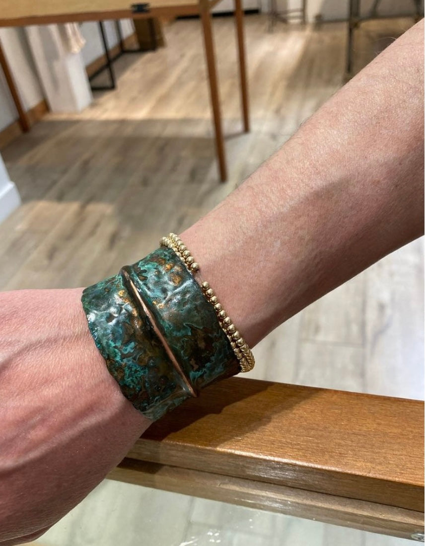 Copper leaf cuff Turquoise patina