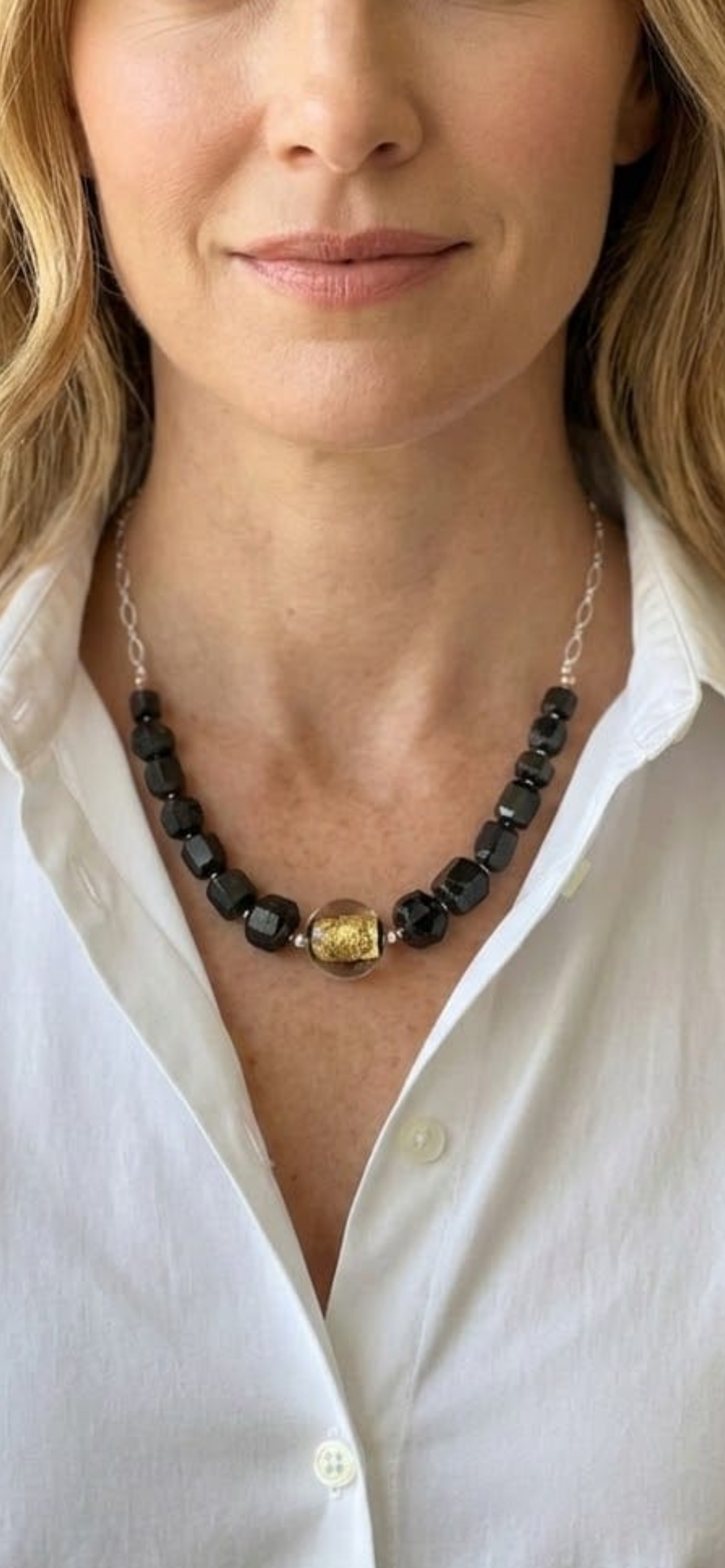 Black Tourmaline and silver necklace
