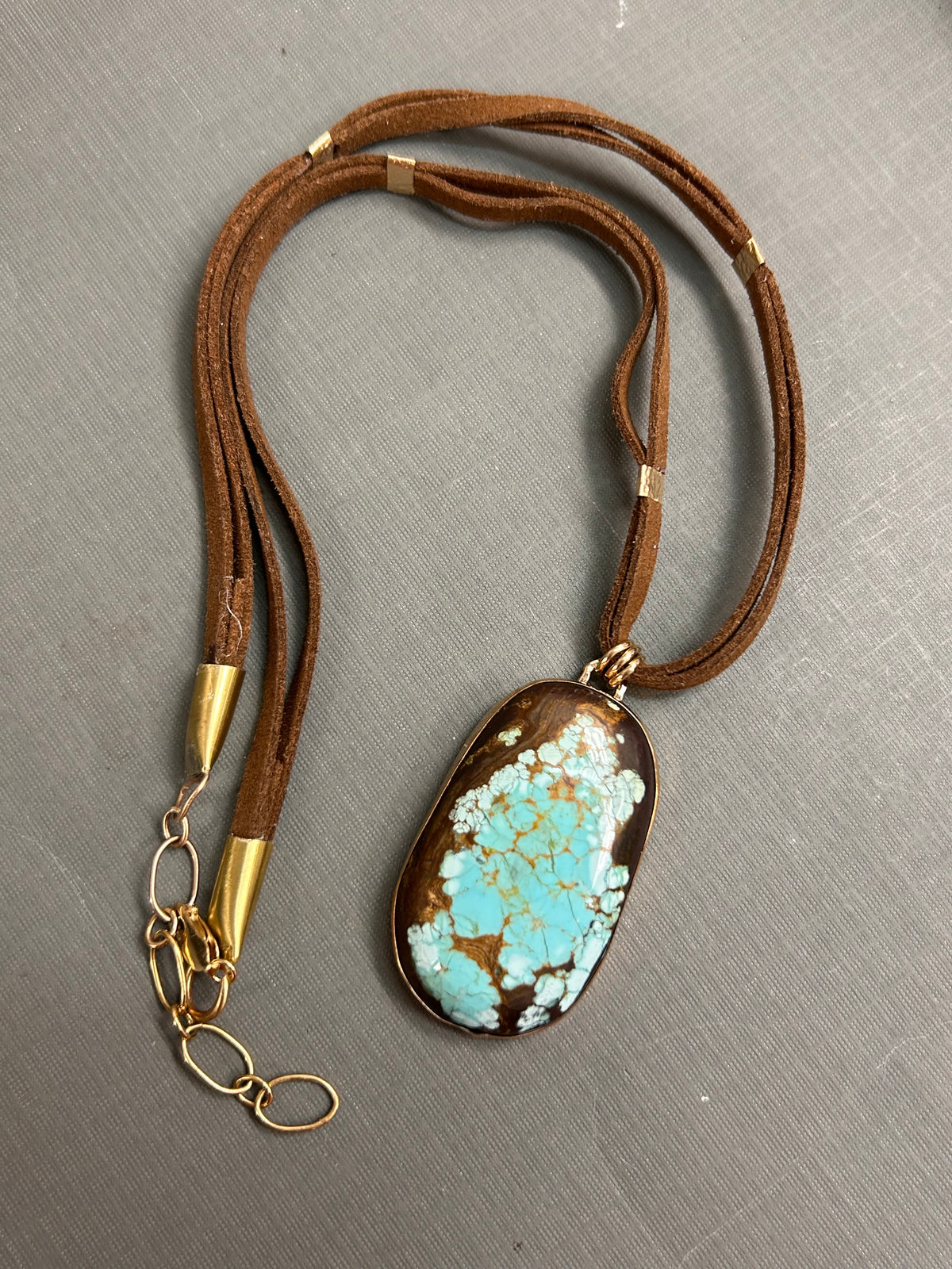 Huge Turquoise on leather- necklace