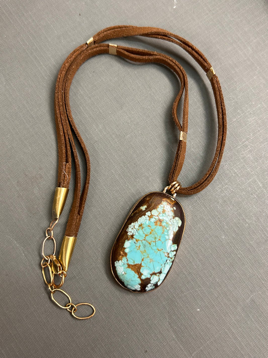 Huge Turquoise on leather- necklace