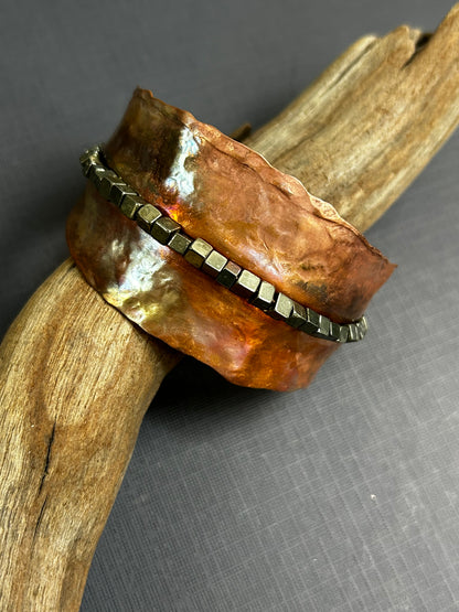 Copper leaf cuff and gemstones