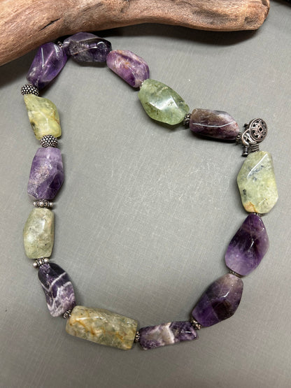 Amethyst and Prehnite statement necklace