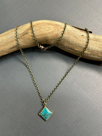 Square Turquoise necklace antique setting