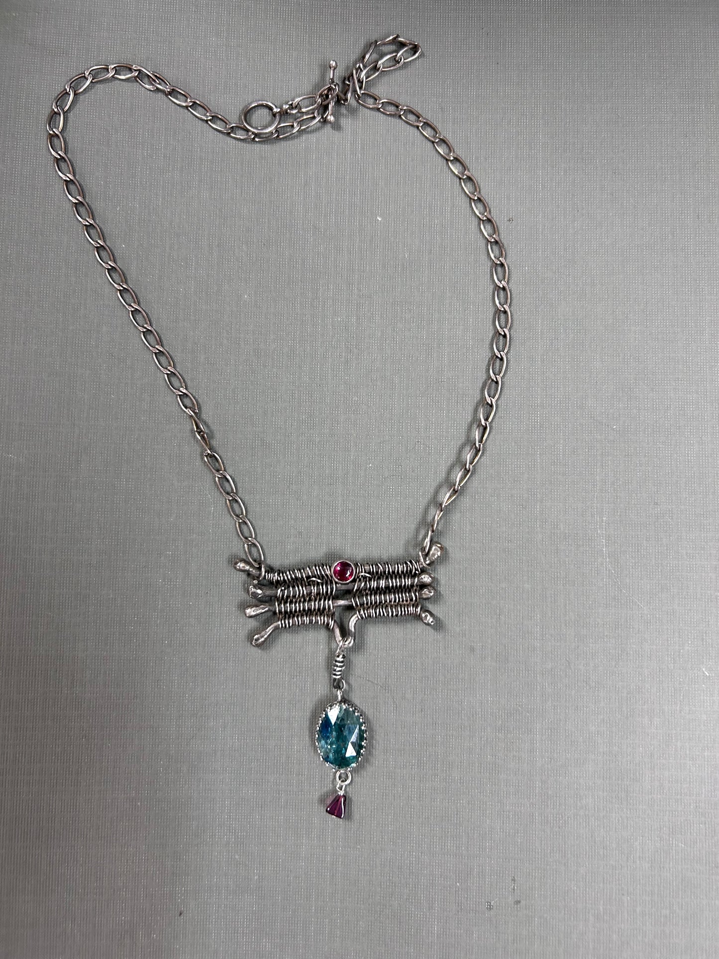 Green Kyanite and weaved silver necklace